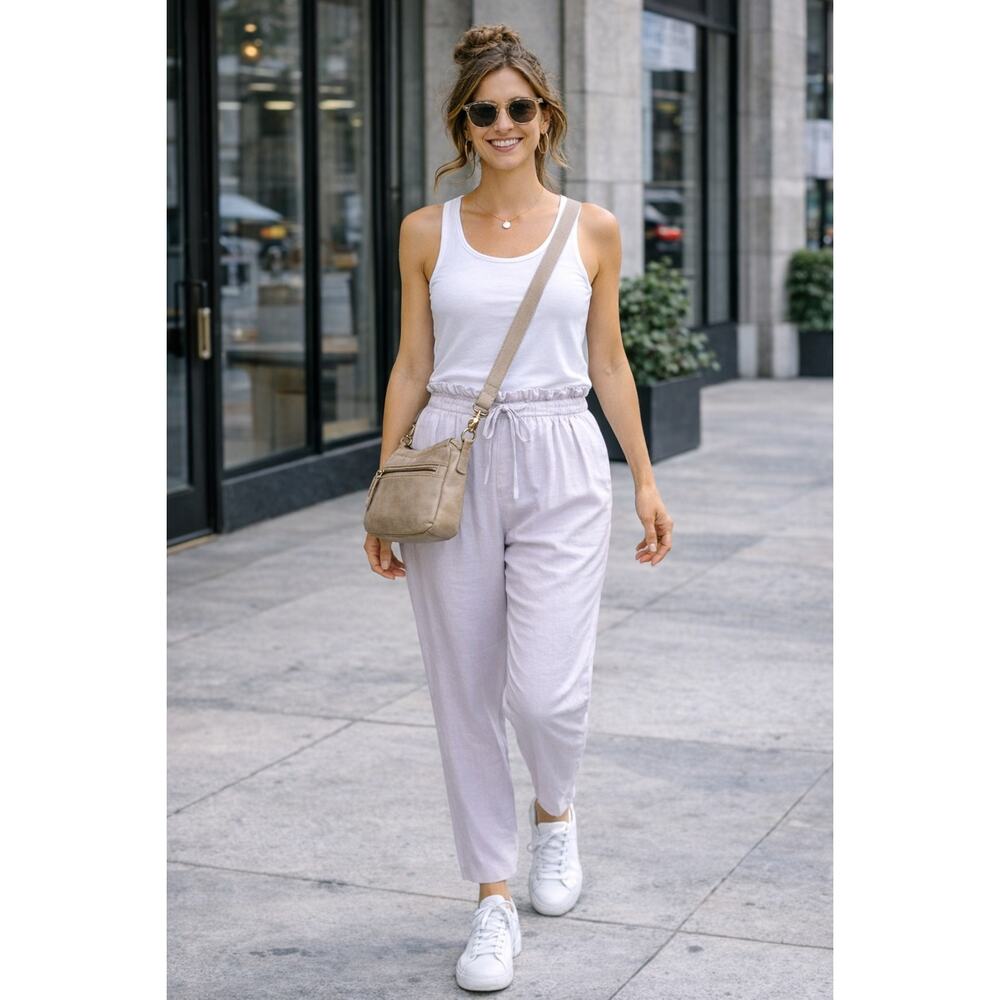 ASOS lilac purple linen high ruffle waist tapered pants trousers size 6 spring